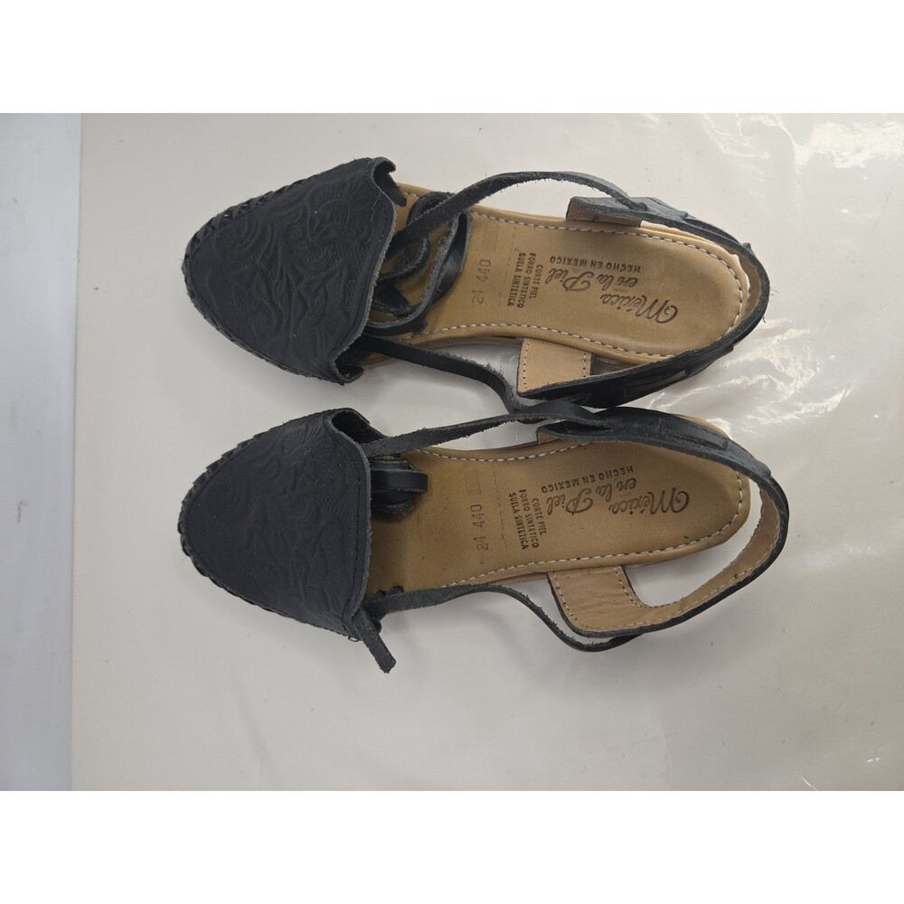 Mexican Handmade en La Piel Black Tooled Leather Sandals w/leg Straps US 7 NWOB - Picture 7 of 11
